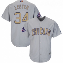 Youth Majestic Chicago Cubs 34 Jon Lester Authentic Gray 2017 Gold Champion Cool Base MLB Jersey
