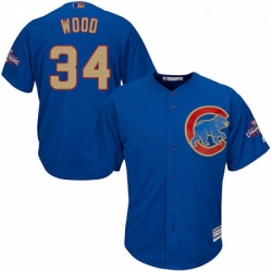 Youth Majestic Chicago Cubs 34 Kerry Wood Authentic Royal Blue 2017 Gold Champion Cool Base MLB Jersey