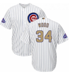 Youth Majestic Chicago Cubs 34 Kerry Wood Authentic White 2017 Gold Program Cool Base MLB Jersey