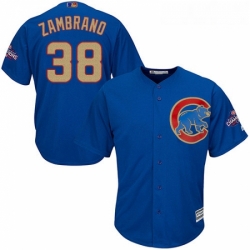 Youth Majestic Chicago Cubs 38 Carlos Zambrano Authentic Royal Blue 2017 Gold Champion Cool Base MLB Jersey