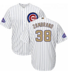 Youth Majestic Chicago Cubs 38 Carlos Zambrano Authentic White 2017 Gold Program Cool Base MLB Jersey