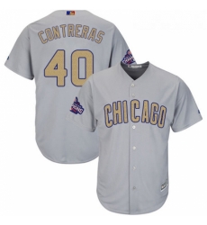 Youth Majestic Chicago Cubs 40 Willson Contreras Authentic Gray 2017 Gold Champion Cool Base MLB Jersey