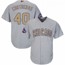 Youth Majestic Chicago Cubs 40 Willson Contreras Authentic Gray 2017 Gold Champion Cool Base MLB Jersey