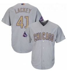 Youth Majestic Chicago Cubs 41 John Lackey Authentic Gray 2017 Gold Champion Cool Base MLB Jersey