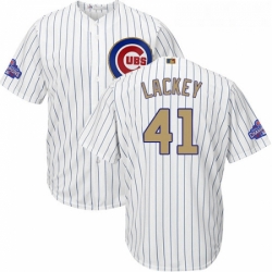 Youth Majestic Chicago Cubs 41 John Lackey Authentic White 2017 Gold Program Cool Base MLB Jersey