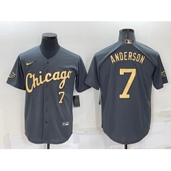 Men Chicago White Sox 7 Tim Anderson 2022 All Star Charcoal Cool Base Stitched Baseball Jersey