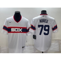 Men Chicago White Sox 79 Jose Abreu White Throwback Cool Base Stitched Jersey