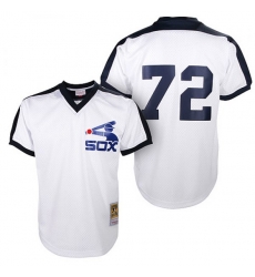 Men Mitchell and Ness Chicago White Sox #72 Carlton Fisk Replica White Throwback MLB Jersey