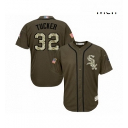 Mens Chicago White Sox 32 Preston Tucker Authentic Green Salute to Service Baseball Jersey 