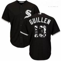Mens Majestic Chicago White Sox 13 Ozzie Guillen Authentic Black Team Logo Fashion Cool Base MLB Jersey