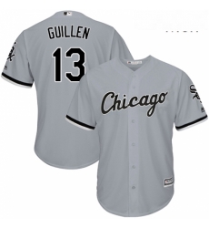 Mens Majestic Chicago White Sox 13 Ozzie Guillen Replica Grey Road Cool Base MLB Jersey