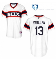 Mens Majestic Chicago White Sox 13 Ozzie Guillen White Alternate Flex Base Authentic Collection MLB Jersey 