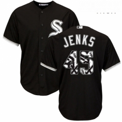 Mens Majestic Chicago White Sox 45 Bobby Jenks Authentic Black Team Logo Fashion Cool Base MLB Jersey