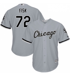 Mens Majestic Chicago White Sox 72 Carlton Fisk Grey Road Flex Base Authentic Collection MLB Jersey