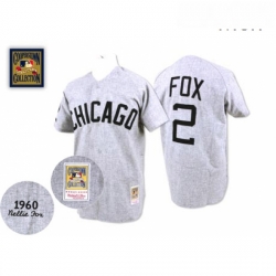 Mens Mitchell and Ness 1960 Chicago White Sox 2 Nellie Fox Authentic Grey Throwback MLB Jersey