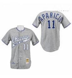 Mens Mitchell and Ness 1969 Chicago White Sox 11 Luis Aparicio Authentic Grey Throwback MLB Jersey
