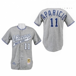 Mens Mitchell and Ness 1969 Chicago White Sox 11 Luis Aparicio Authentic Grey Throwback MLB Jersey