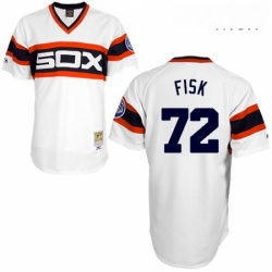 Mens Mitchell and Ness 1985 Chicago White Sox 72 Carlton Fisk Authentic White Throwback MLB Jersey