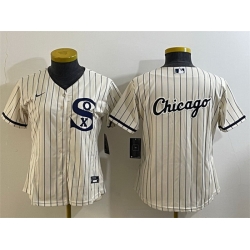 Women Chicago White Sox Cream Team Big Logo Stitched Jersey 02