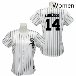 Womens Majestic Chicago White Sox 14 Paul Konerko Replica WhiteBlack Strip Fashion MLB Jersey