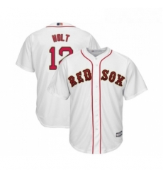 Youth Boston Red Sox 12 Brock Holt Authentic White 2019 Gold Program Cool Base Baseball Jersey
