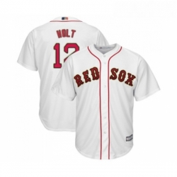 Youth Boston Red Sox 12 Brock Holt Authentic White 2019 Gold Program Cool Base Baseball Jersey