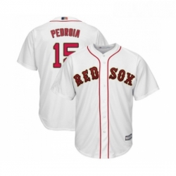Youth Boston Red Sox 15 Dustin Pedroia Authentic White 2019 Gold Program Cool Base Baseball Jersey