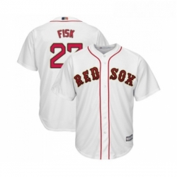 Youth Boston Red Sox 27 Carlton Fisk Authentic White 2019 Gold Program Cool Base Baseball Jersey