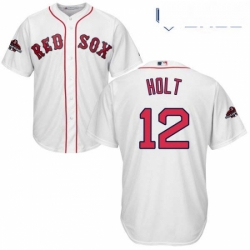 Youth Majestic Boston Red Sox 12 Brock Holt Authentic White Home Cool Base 2018 World Series Champions MLB Jersey