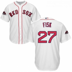 Youth Majestic Boston Red Sox 27 Carlton Fisk Authentic White Home Cool Base 2018 World Series Champions MLB Jersey