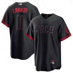 Men Cincinnati Reds 11 Barry Larkin Black 2023 City Connect Stitched Jersey