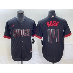 Men Cincinnati Reds 14 Pete Rose Black 2023 City Connect Cool Base Stitched Baseball Jersey