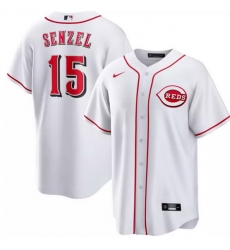 Men Cincinnati Reds 15 Nick Senzel White Cool Base Stitched Baseball Jersey
