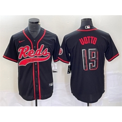 Men Cincinnati Reds 19 Joey Votto Black Cool Base Stitched Baseball Jersey