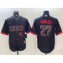 Men Cincinnati Reds 27 Jake Fraley Black 2023 City Connect Cool Base Stitched Baseball Jersey 2