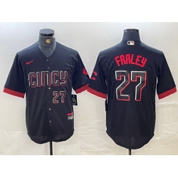 Men Cincinnati Reds 27 Jake Fraley Black 2023 City Connect Cool Base Stitched Baseball Jersey 3