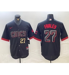 Men Cincinnati Reds 27 Jake Fraley Black 2023 City Connect Cool Base Stitched Baseball Jersey 4