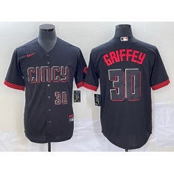 Men Cincinnati Reds 30 Ken Griffey Jr  Black 2023 City Connect With Patch Stitched Jersey