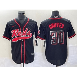 Men Cincinnati Reds 30 Ken Griffey Jr  Black Cool Base Stitched Baseball Jersey