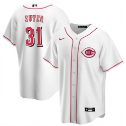Men Cincinnati Reds 31 Brent Suter White Cool Base Stitched Baseball Jersey
