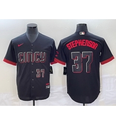Men Cincinnati Reds 37 Tyler Stephenson Black 2023 City Connect With Patch Stitched Jersey