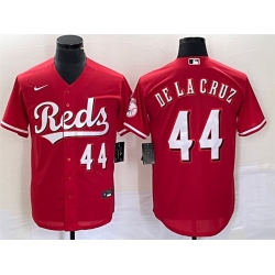 Men Cincinnati Reds 44 Elly De La Cruz Number Red Cool Base Stitched Baseball Jersey 1