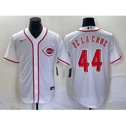 Men Cincinnati Reds 44 Elly De La Cruz Number White Cool Base Stitched Baseball Jersey 1