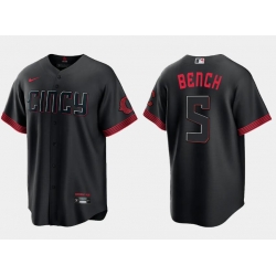 Men Cincinnati Reds 5 Johnny Bench Black 2023 City Connect Cool Base Stitched Baseball Jersey