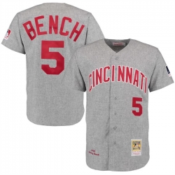 Men Cincinnati Reds 5 Johnny Bench Mitchell  26 Ness Gray 1969 Throwback Jersey