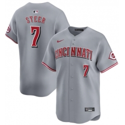 Men Cincinnati Reds 7 Spencer Steer Grey Away Limited Stitched Baseball Jersey
