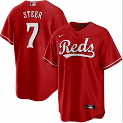 Men Cincinnati Reds 7 Spencer Steer Red Cool Base Stitched Baseball Jersey