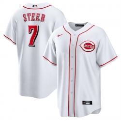 Men Cincinnati Reds 7 Spencer Steer White Cool Base Stitched Baseball Jersey