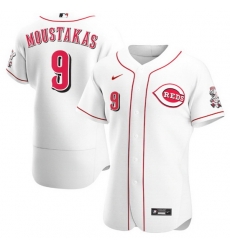 Men Cincinnati Reds 9 Mike Moustakas White Flex Base Stitched jersey