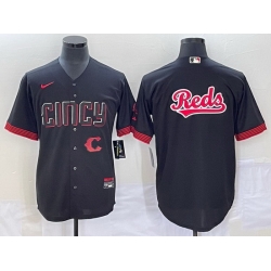 Men Cincinnati Reds Black Team Big Logo 2023 City Connect Cool Base Stitched Baseball Jersey